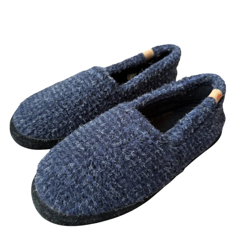Acorn Kids Navy Blue‎ Knit Slip On Moccasin Slippers Size 3-4